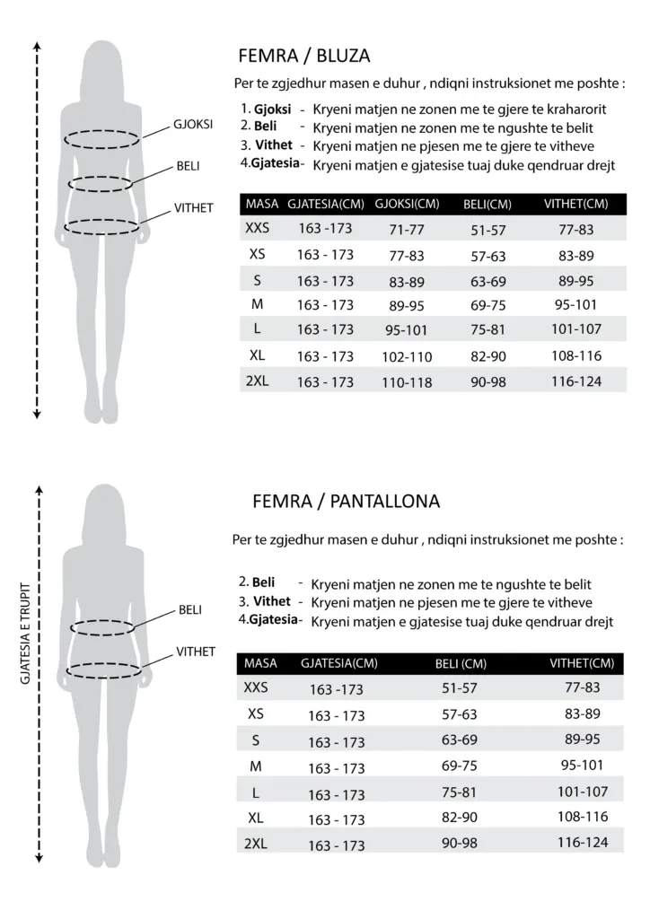 Tabela e masave për femra